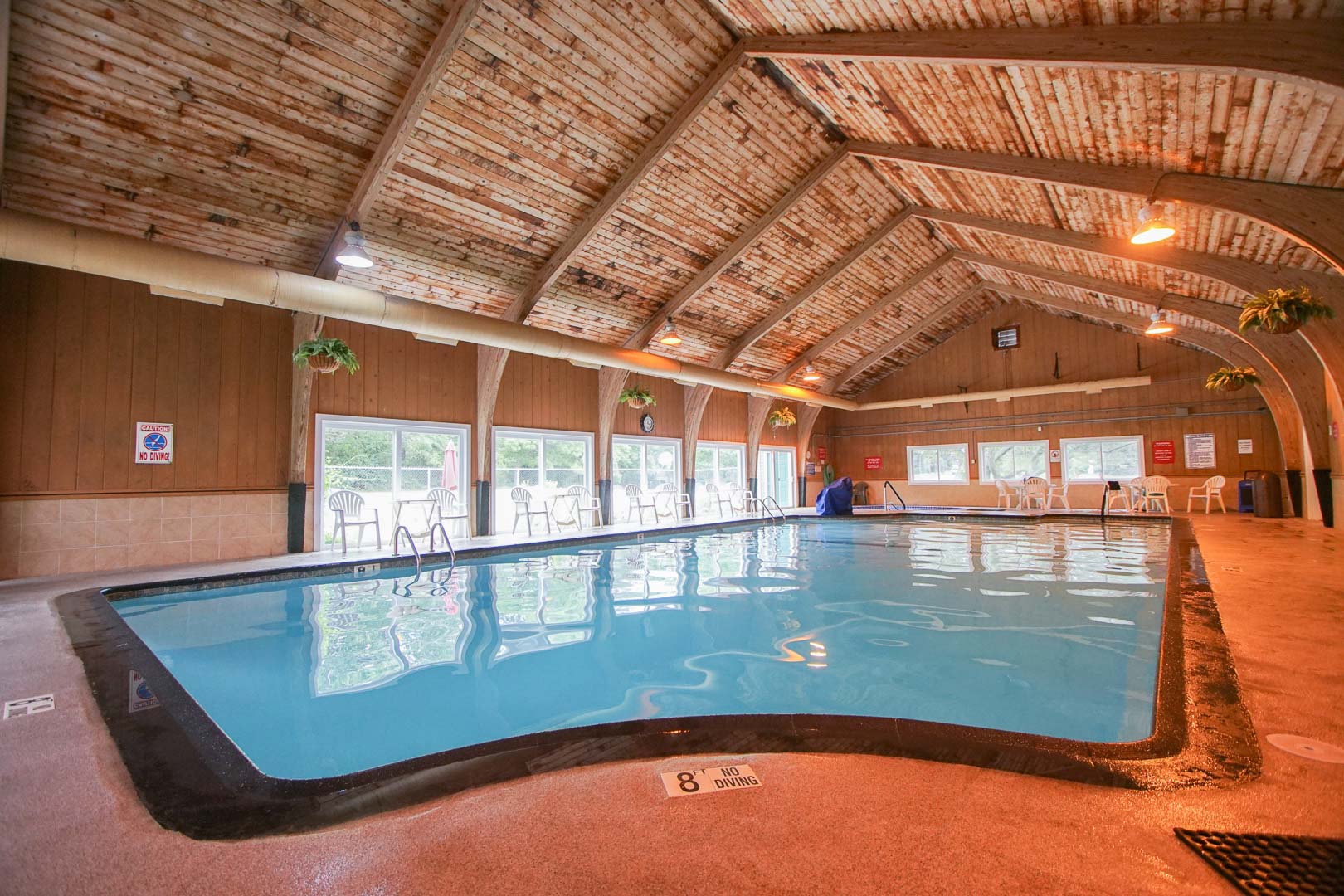 An expansive indoor swimming pool at VRI's Brewster Green Resort in Massachusetts.